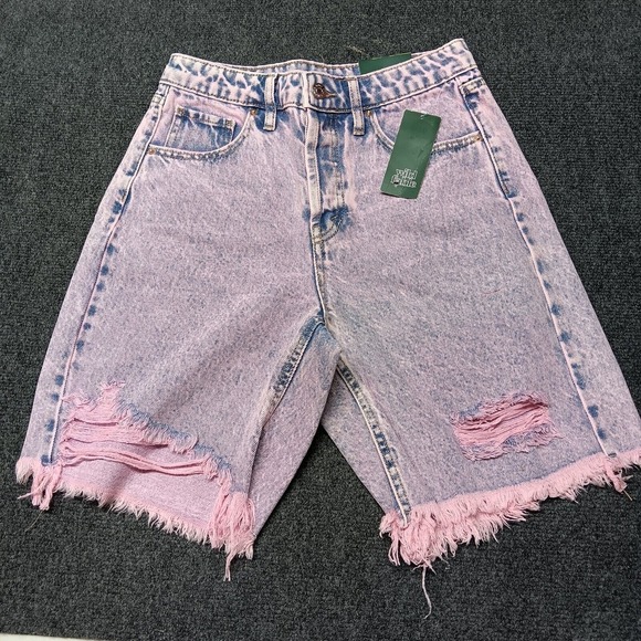 NWT Wild Fable Jean Shorts Women 0 25 High Rise Bermuda Cut Off Pink‎ Hue - Picture 1 of 8
